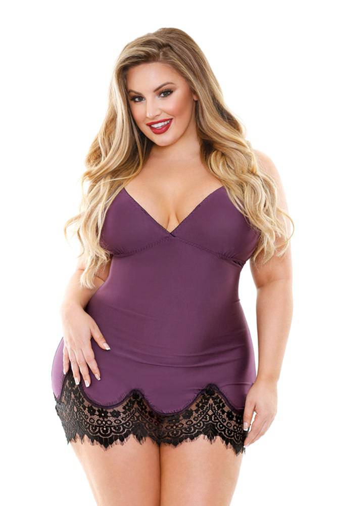 Fantasy Lingerie - P386 - Meghan Chemise & G-string Set - Plum - Stag Shop