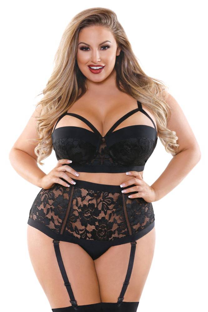 Fantasy Lingerie - P489 - Monique Bra & High Waisted Panty Set - Black - Stag Shop