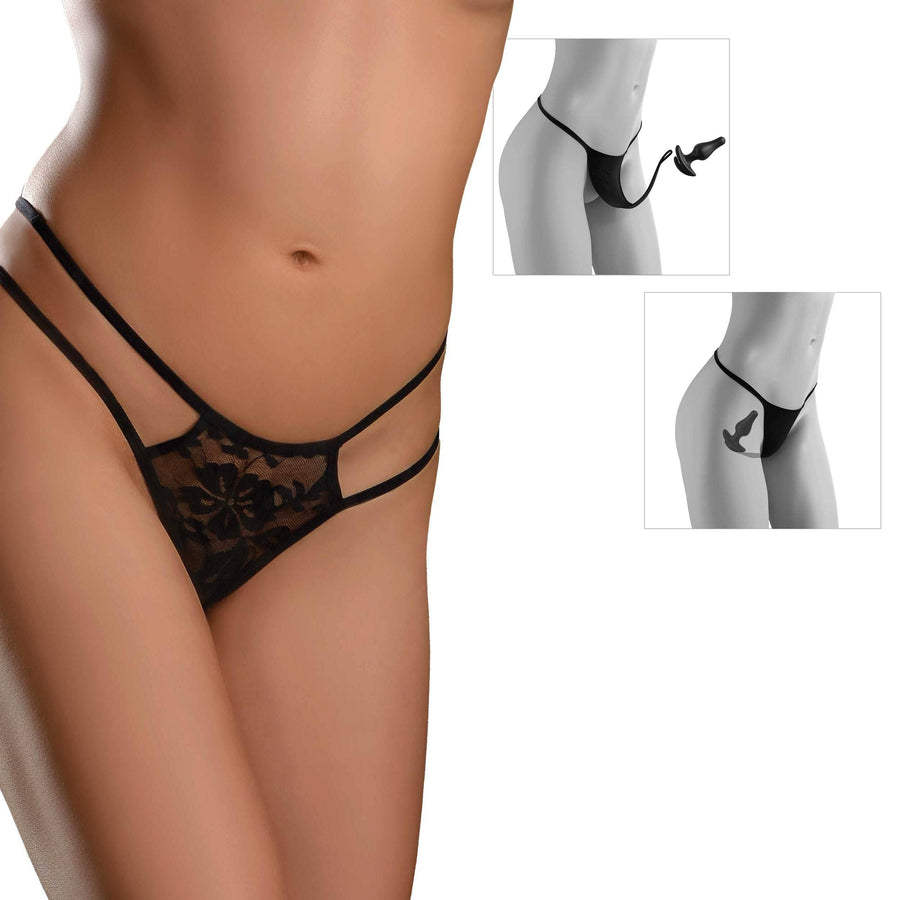 Pipedream - Hookup Panties - Crotchless Pleasure Panties with Clitoral Beads & Attachable Butt Plug - Size S-L - Stag Shop