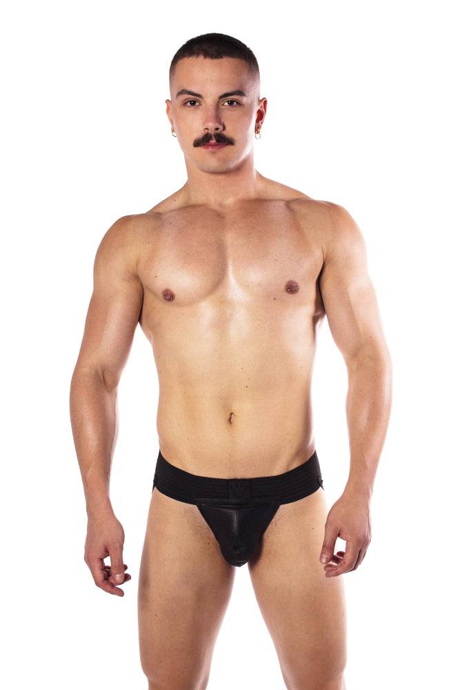 Prowler - Premium Leather Hole Punch Jock Strap - Black - Stag Shop
