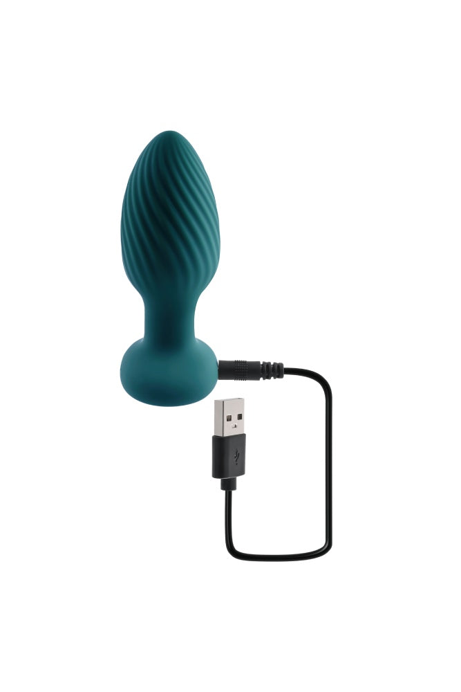 Playboy - Spinning Tail Teaser Vibrating & Twirling Butt Plug with Remote Control - Teal - Stag Shop