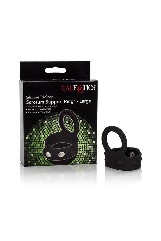 Cal Exotics - Tri-Snap Scrotum Support Ring - Large - Black - Stag Shop