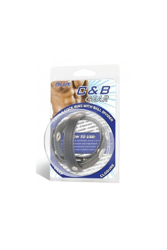 Electric Eel - Blue Line - T-Style Cock Ring With Ball Divider - Black - Stag Shop