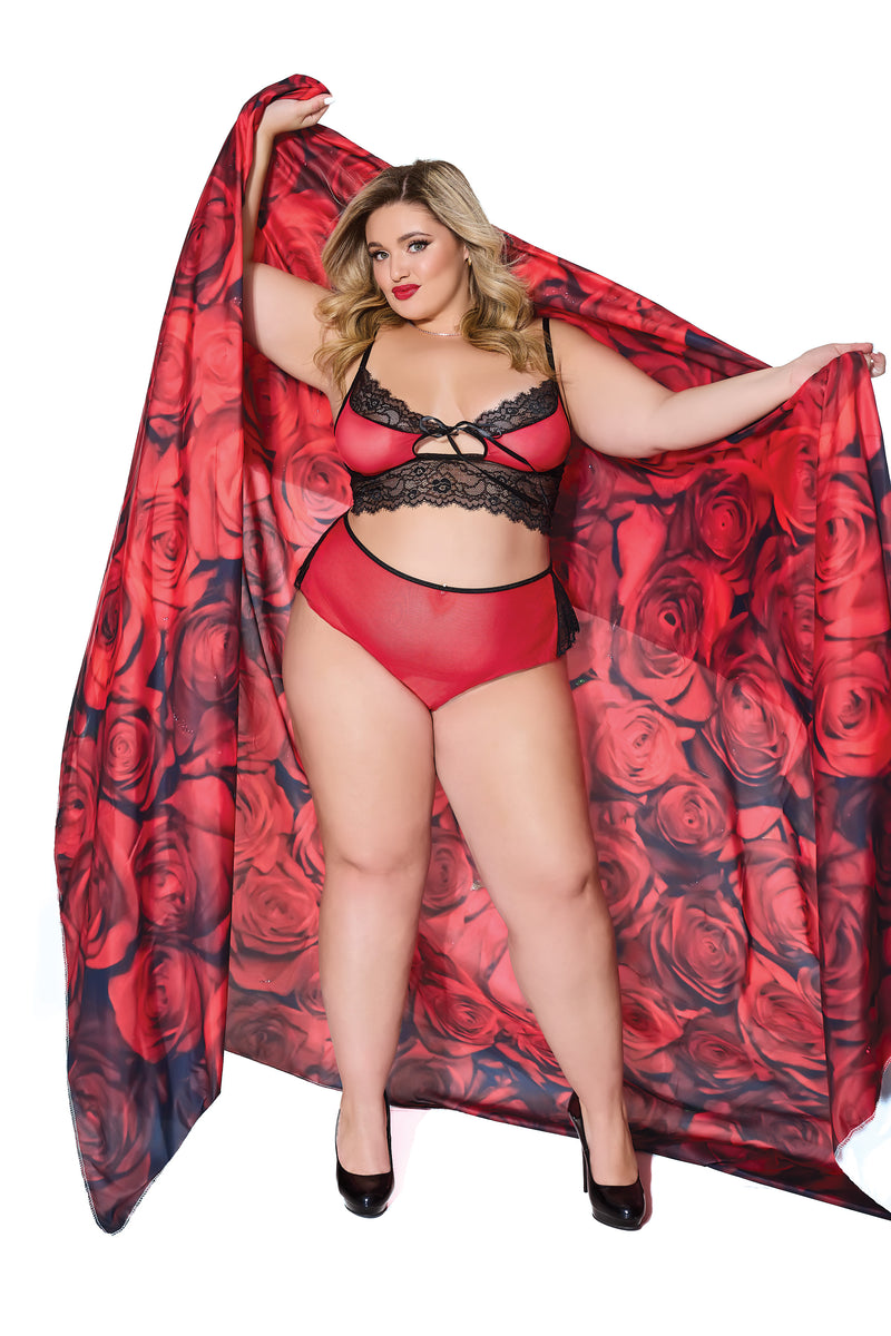 Coquette - 21321 PLUS - Cami Top & Panty Set - Red/Black - OS/XL - Stag Shop