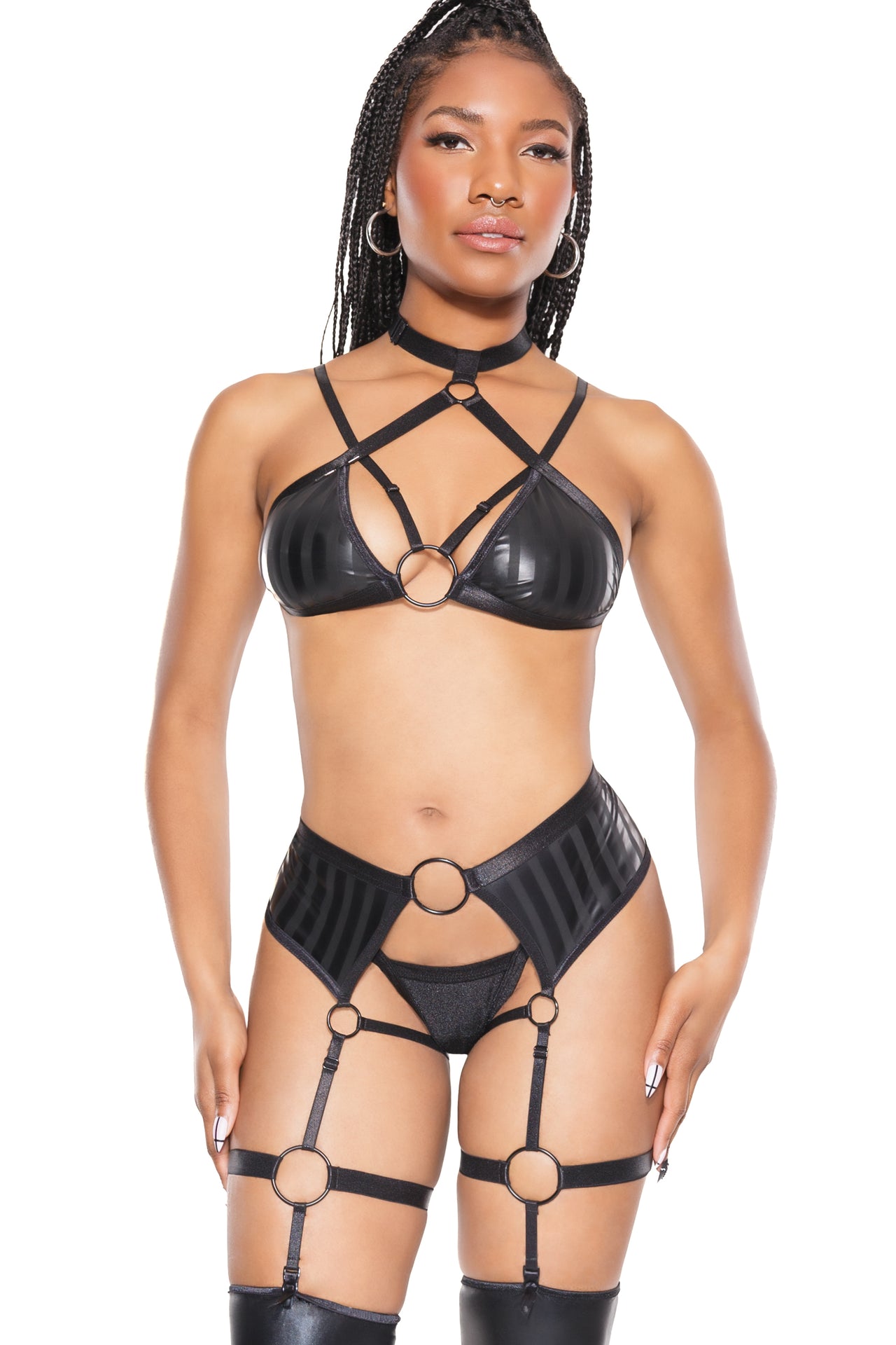 Coquette - 22216 - Halter Top & Crotchless Garter Panty - Black - OS - Stag Shop