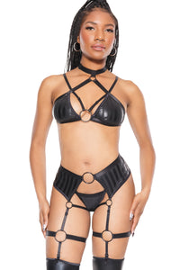 Thumbnail for Coquette - 22216 - Halter Top & Crotchless Garter Panty - Black - OS - Stag Shop