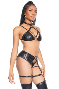 Thumbnail for Coquette - 22216 - Halter Top & Crotchless Garter Panty - Black - OS - Stag Shop