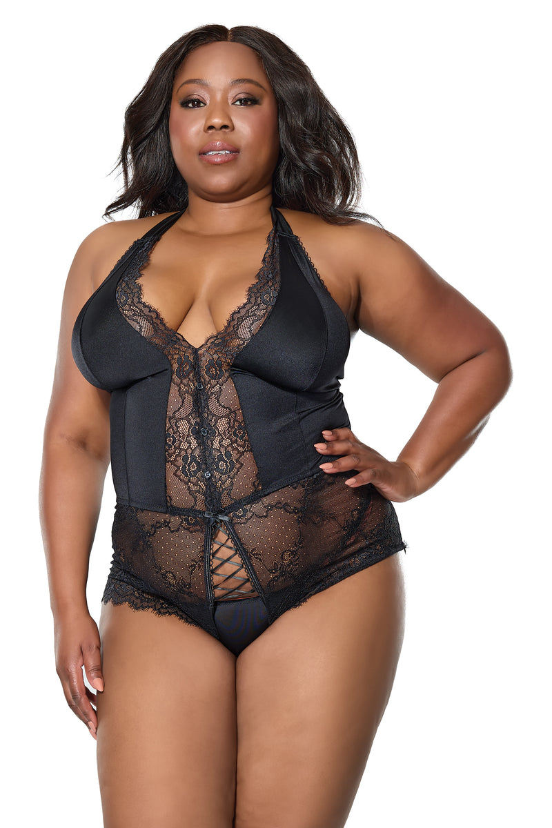 Coquette - 22307X - Crotchless Teddy - Black - OS/XL - Stag Shop