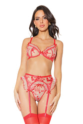 Coquette - 23302 - Bra, Garter Belt & G-String - Red - Stag Shop