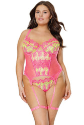 Coquette - 24111 PLUS - Bustier & Thong - Pink/Yellow - Stag Shop