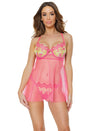 Coquette - 24112 - Babydoll & Thong - Pink/Yellow - Stag Shop