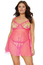 Coquette - 24112 PLUS - Babydoll & Thong - Pink/Yellow - Stag Shop