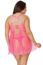 Coquette - 24112 PLUS - Babydoll & Thong - Pink/Yellow - Stag Shop