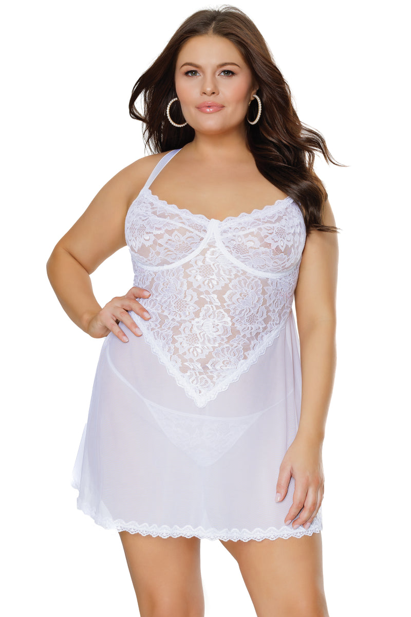 Coquette - 24125 PLUS - Babydoll & G-String - White - Stag Shop
