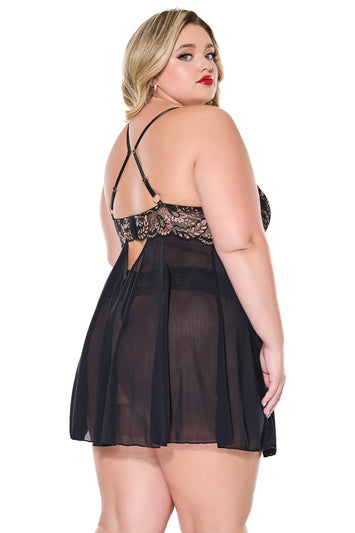 Coquette - 24302 PLUS - Babydoll & Thong - Black - Stag Shop