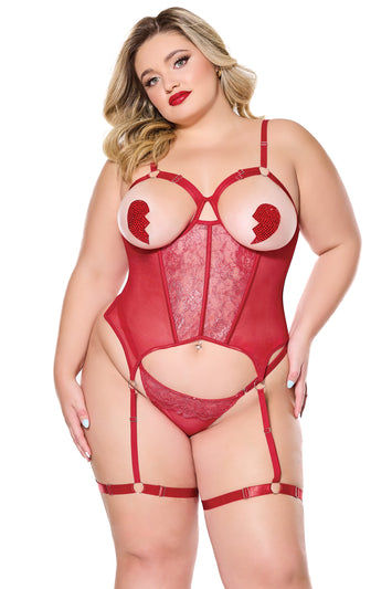 Coquette - 24305 PLUS - Bustier & Thong - Red - Stag Shop