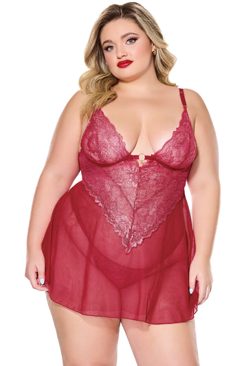 Coquette - 24306 PLUS - Babydoll & Thong - Red - Stag Shop