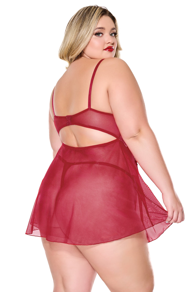 Coquette - 24306 PLUS - Babydoll & Thong - Red - Stag Shop