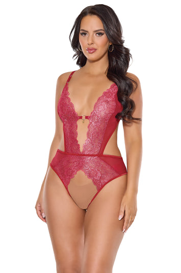 Coquette - 24307 - Crotchless Teddy - Red - OS - Stag Shop