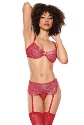 Coquette - 24308 - Bra & Crotchless Garter Panty - Red - Stag Shop