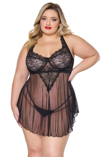 Coquette - 24310 PLUS Babydoll & G-String - Black - Stag Shop
