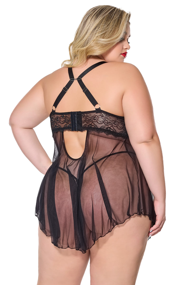 Coquette - 24310 PLUS Babydoll & G-String - Black - Stag Shop