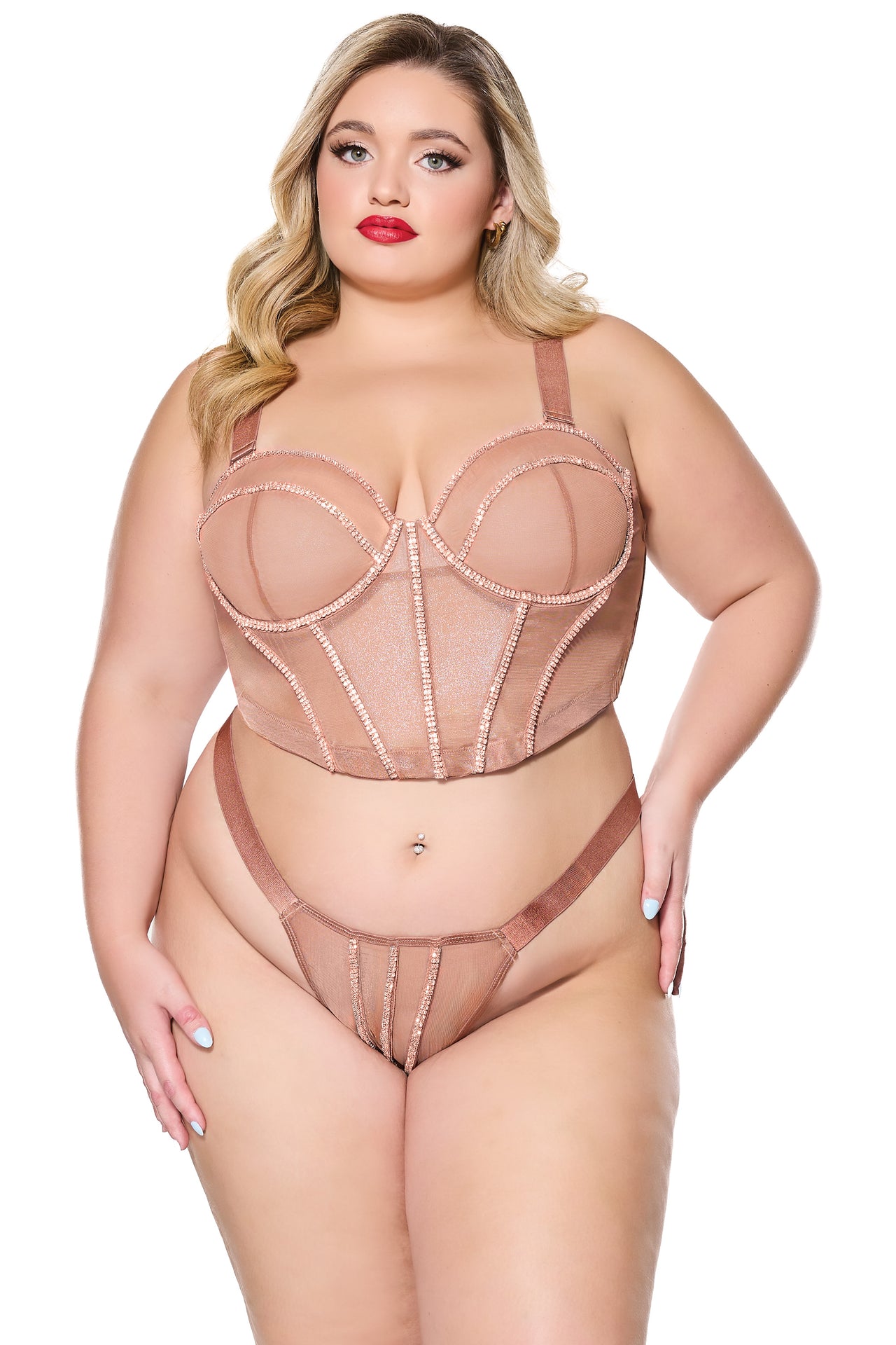 Coquette - 24314 PLUS - Cropped Bustier & Thong - Bronze