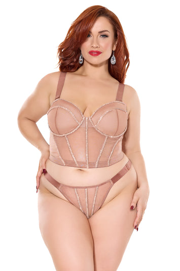 Coquette - 24314 PLUS - Cropped Bustier & Thong - Bronze - Stag Shop