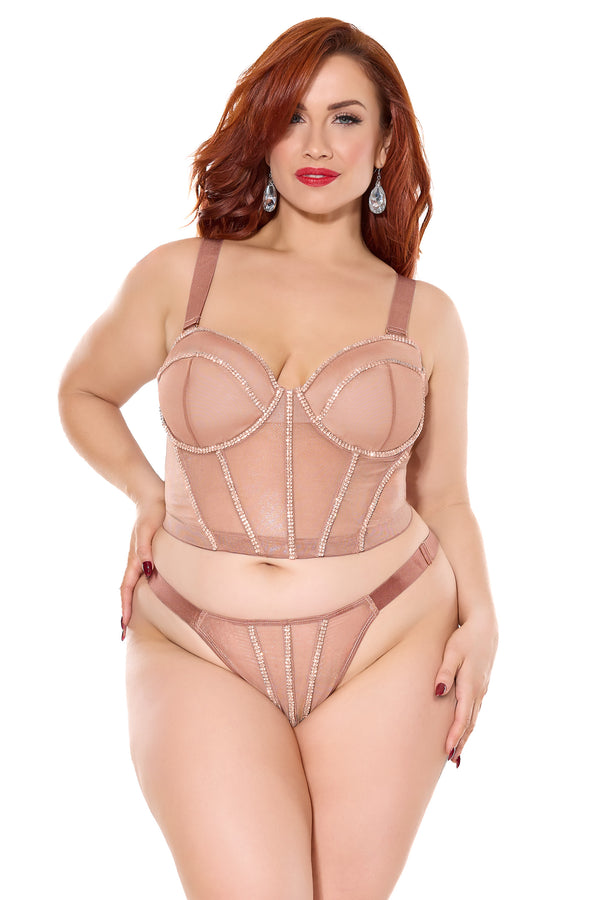 Coquette - 24314 PLUS - Cropped Bustier & Thong - Bronze - Stag Shop