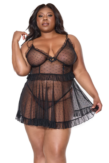 Coquette - 25111 - Babydoll & G-String - Black - OS/XL - Stag Shop