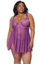 Coquette - 25119 PLUS - Babydoll & Thong - Purple - Stag Shop