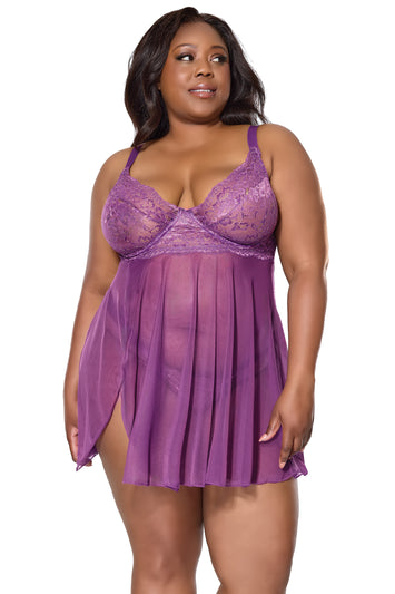 Coquette - 25119 PLUS - Babydoll & Thong - Purple - Stag Shop