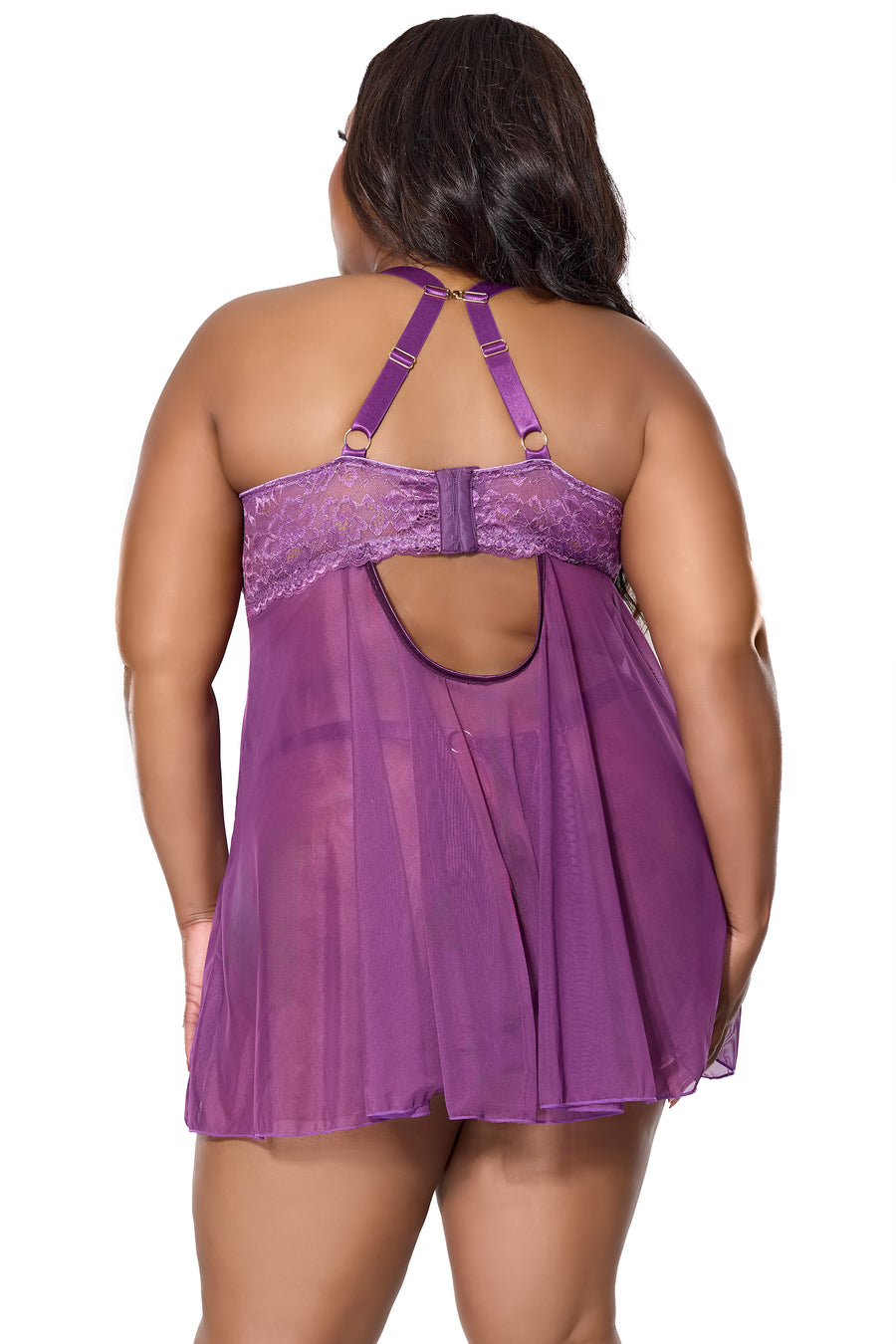 Coquette - 25119 PLUS - Babydoll & Thong - Purple - Stag Shop