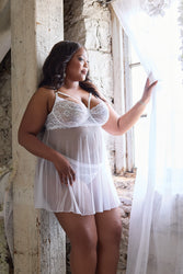 Coquette - 25127 PLUS - Babydoll & Thong - White - Stag Shop