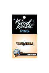 Wood Rocket - They/Them Pronoun Enamel Pin - Gold - Stag Shop