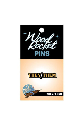 Wood Rocket - They/Them Pronoun Enamel Pin - Gold - Stag Shop