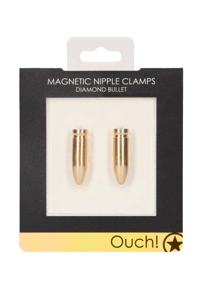 Ouch by Shots Toys - Diamond Bullet Magnetic Nipple Clamps - Gold - Stag Shop