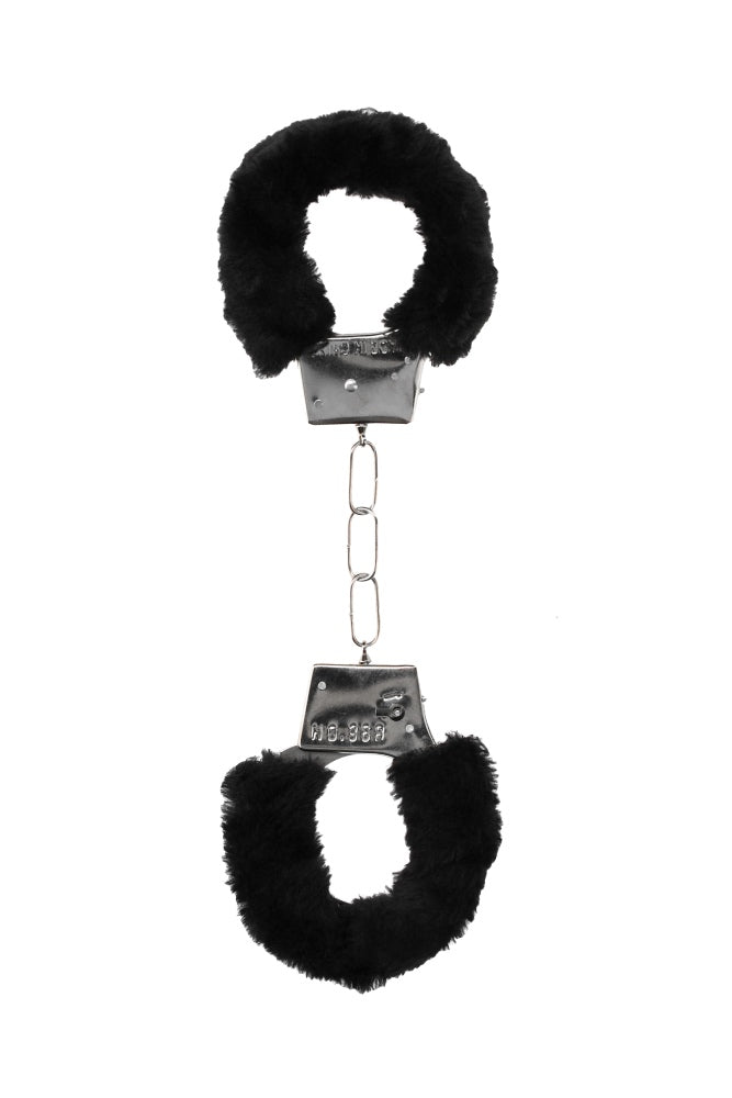 Ouch by Shots Toys - Black & White - Pleasure Handcuffs with Quick Release Button - Black - Stag Shop