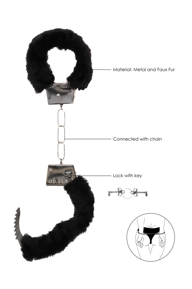 Ouch by Shots Toys - Black & White - Pleasure Handcuffs with Quick Release Button - Black - Stag Shop