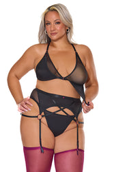 Pink Pussycat Lingerie - 22321 - Bra, Garterbelt & G-String - OS/XL - Stag Shop