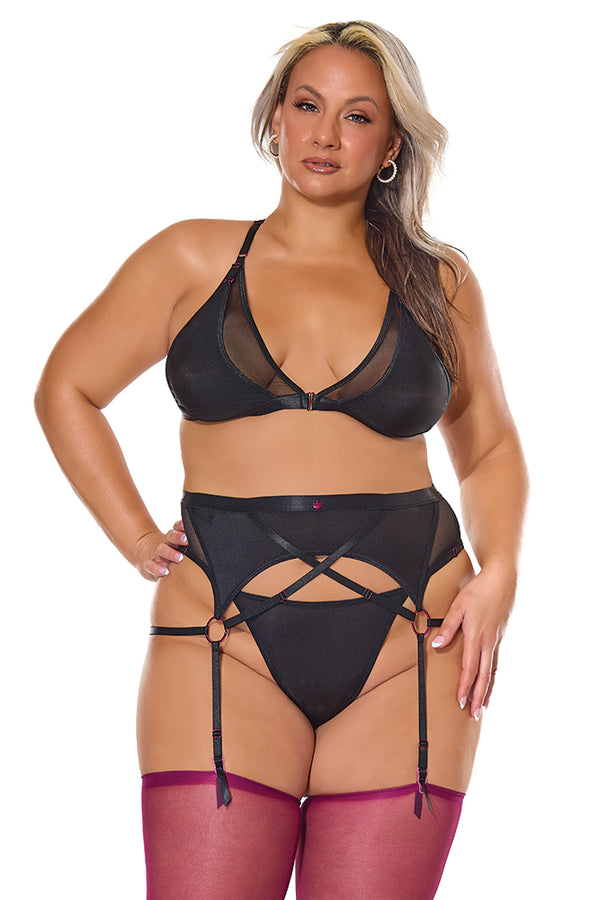 Pink Pussycat Lingerie - 22321 - Bra, Garterbelt & G-String - OS/XL - Stag Shop