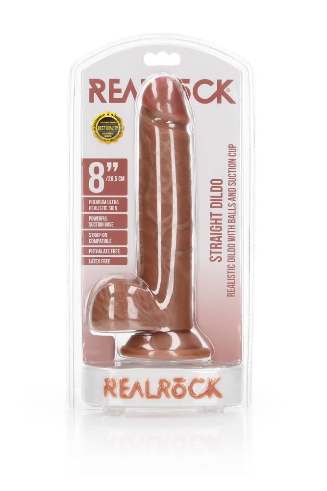 Shots Toys - Real Rock - 8" Straight Dildo with Balls - Various Colours - Stag Shop