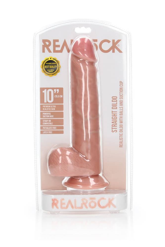 Shots Toys - Real Rock - 10" Straight Dildo with Balls - Various Colours - Stag Shop