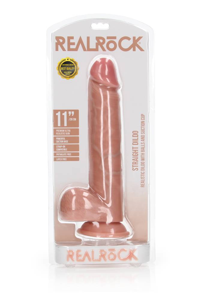 Shots Toys - Real Rock - 11" Straight Dildo with Balls - Various Colours - Stag Shop