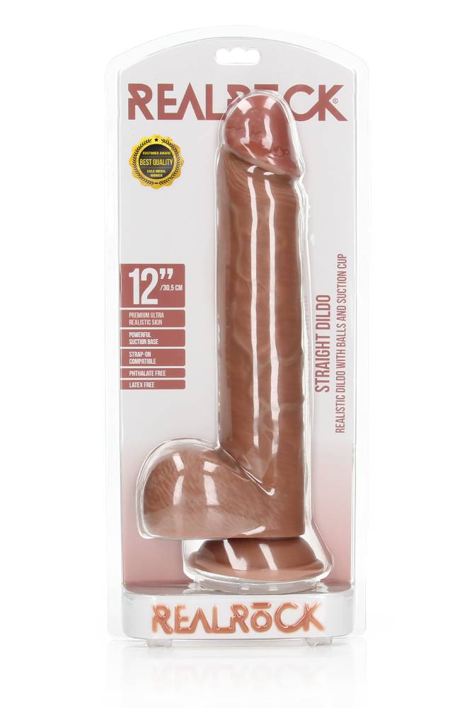 Shots Toys - Real Rock - 12" Straight Dildo with Balls - Various Colours - Stag Shop
