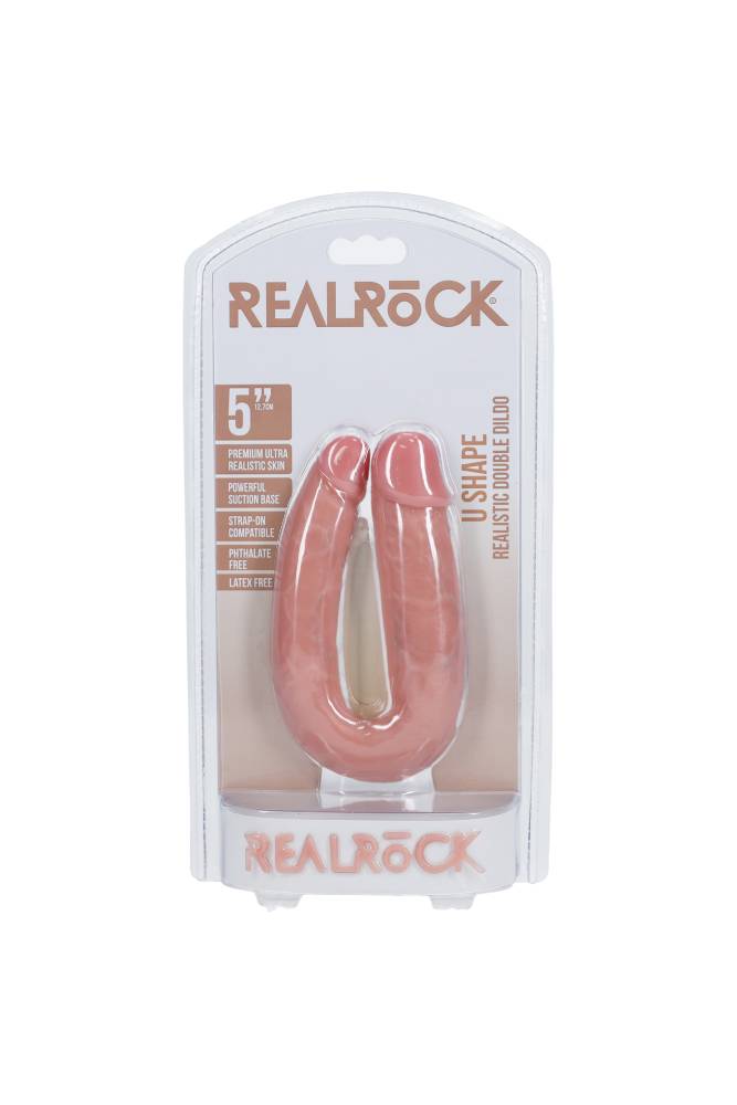 Shots Toys - Real Rock - U Shaped Double Penetration Dildo - Black - Various Sizes - Stag Shop
