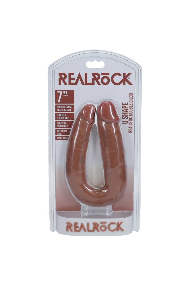 Shots Toys - Real Rock - U Shaped Double Penetration Dildo - Black - Various Sizes - Stag Shop