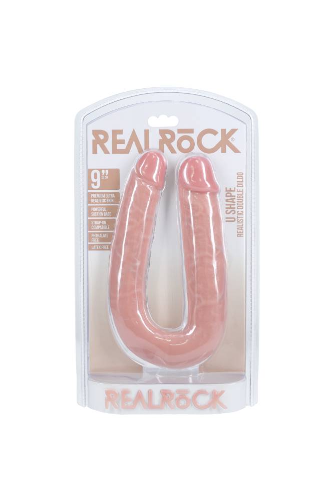 Shots Toys - Real Rock - U Shaped Double Penetration Dildo - Black - Various Sizes - Stag Shop