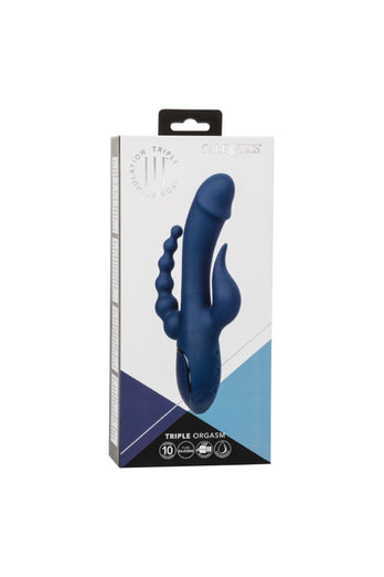 Cal Exotics - III - Triple Orgasm Double Penetration Rabbit Vibrator - Blue - Stag Shop