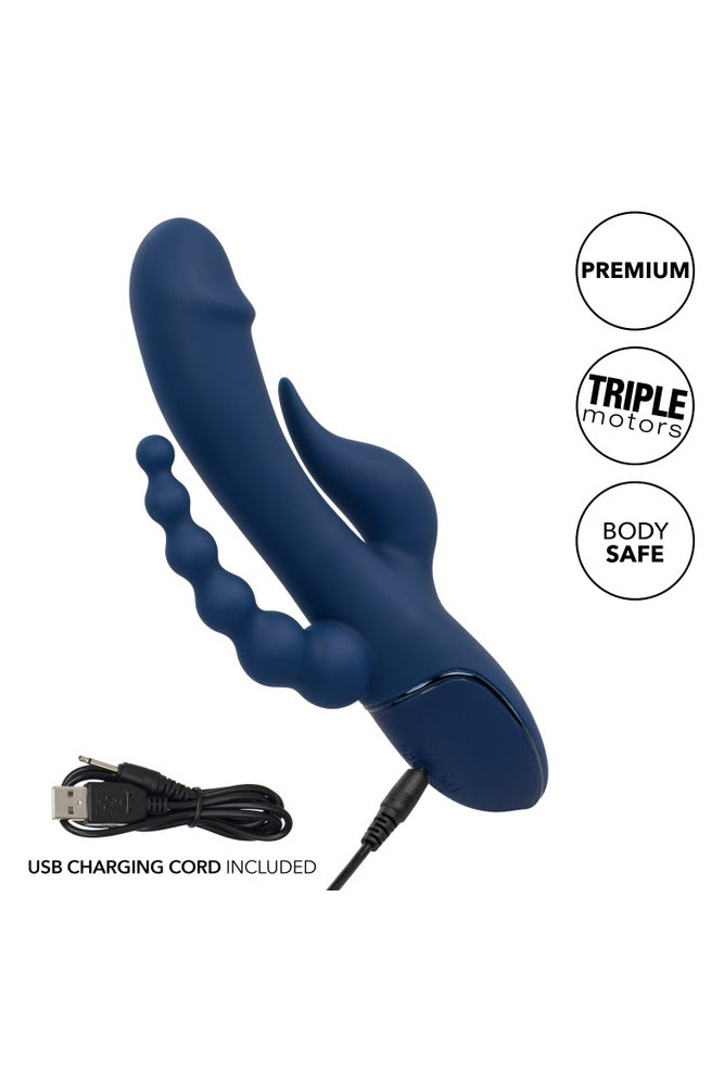 Cal Exotics - III - Triple Orgasm Double Penetration Rabbit Vibrator - Blue - Stag Shop